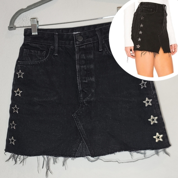 GRLFRND Star Studded Black Denim Mini Skirt Button Fly Womens Size 25 - Picture 1 of 16